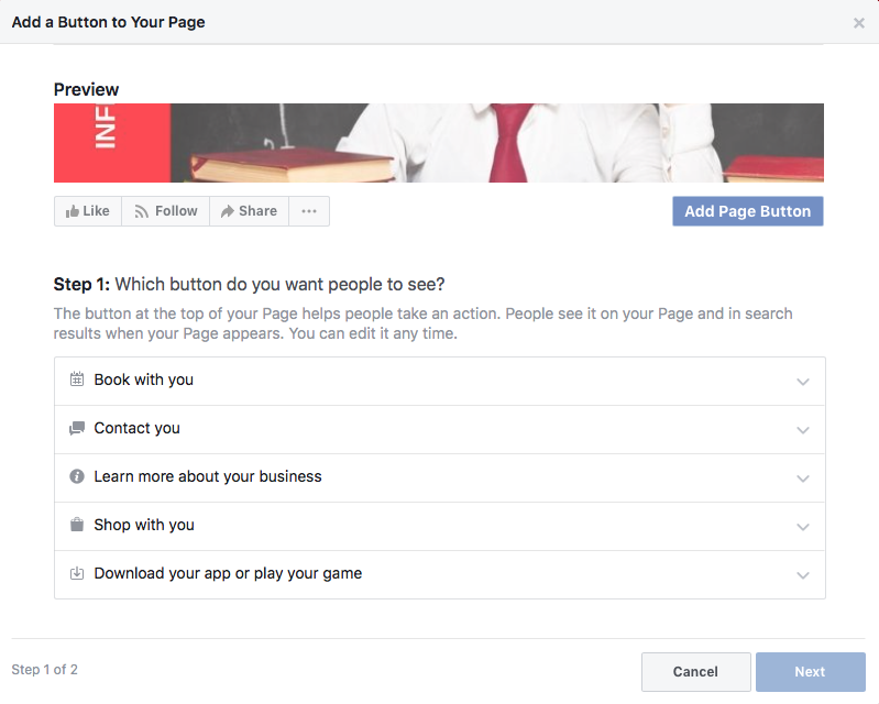 Call to action button FB